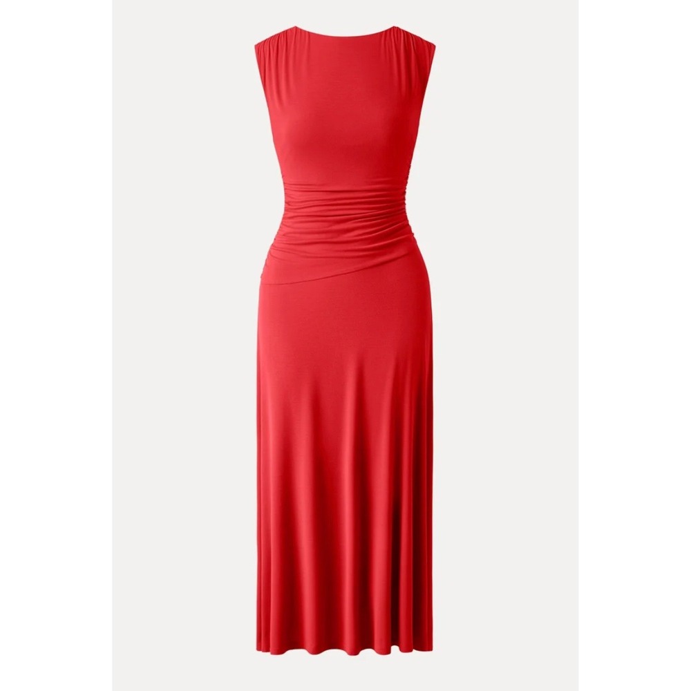 OGL Move Red Strapless Ruched Maxi Dress Viscose Stretch Size XL NWT